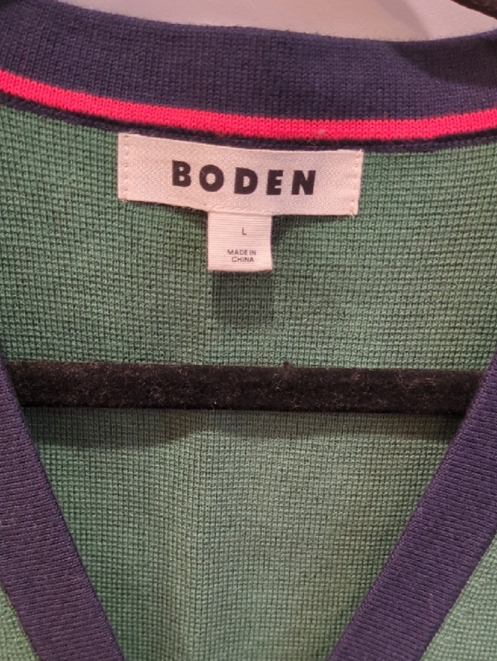 Boden Green Cotton Vest with Navy Trim and Gold Buttons Size Large Academia Prep - Picture 3 of 6